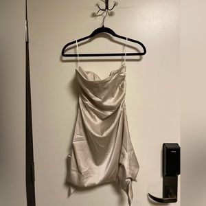 Champagne colored satin dress with corset styled top size large but runs small.